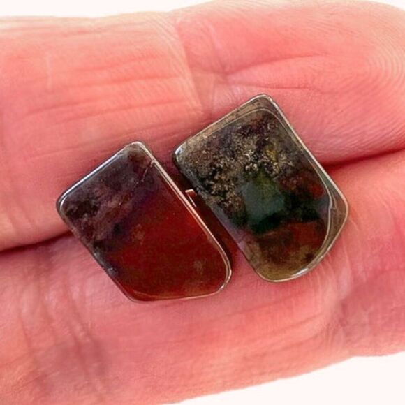 Vintage Natural Bloodstone Heliotrope Jasper Earrings - Picture 8 of 8